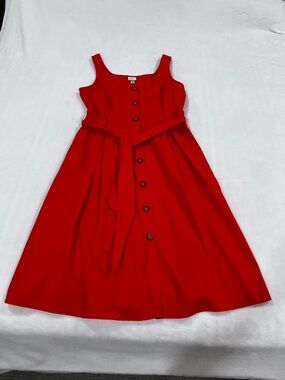 A New Day Red Sleeveless Button Front Midi Dress w Pockets Belted Size 10
